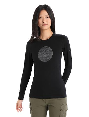 Icebreaker Merino 200 Oasis Long Sleeve Crewe Ski Circle Naisten Base Layers Mustat | FI 1836DFMN